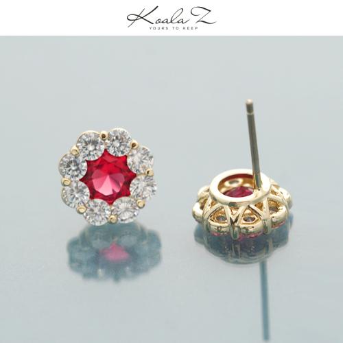 基础单品 简约圆钻花朵锆石红钻祖母绿耳钉耳环无耳洞耳夹女 - dianjiang-