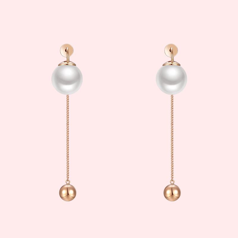 Big brand same style elegant pearl Metal Ball Pendant Long 925 silver needle earring earring female without earhole - dianjiang-
