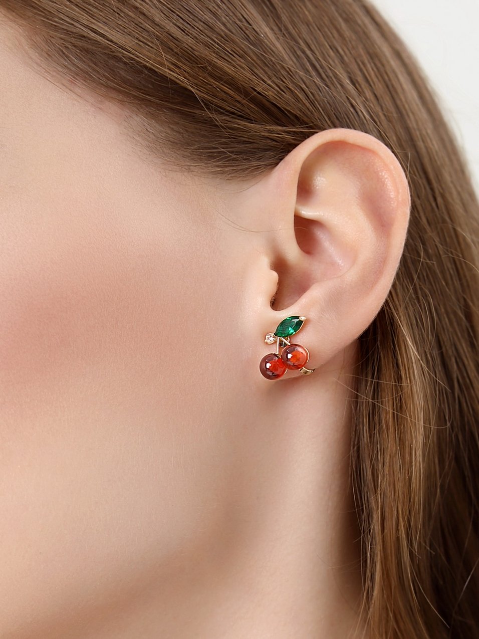 Energetic pomegranate red cherry cute simple small ear nail earrings earrings no ear hole female Japanese fruit - dianjiang-