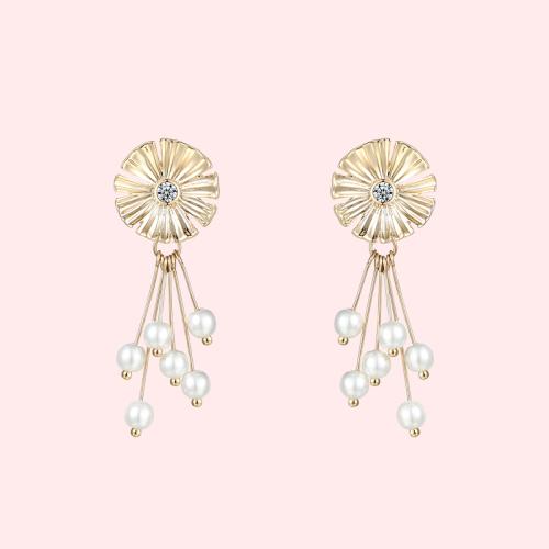 Fresh and gentle daisy flowers, sun flowers, pearl earrings, no ear holes, no pain for women - dianjiang-