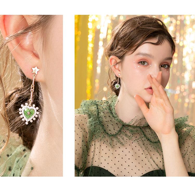 Vintage court wind big brand design green drop glazed love pearl ear nails painless earless ear clip female Lolita - dianjiang-