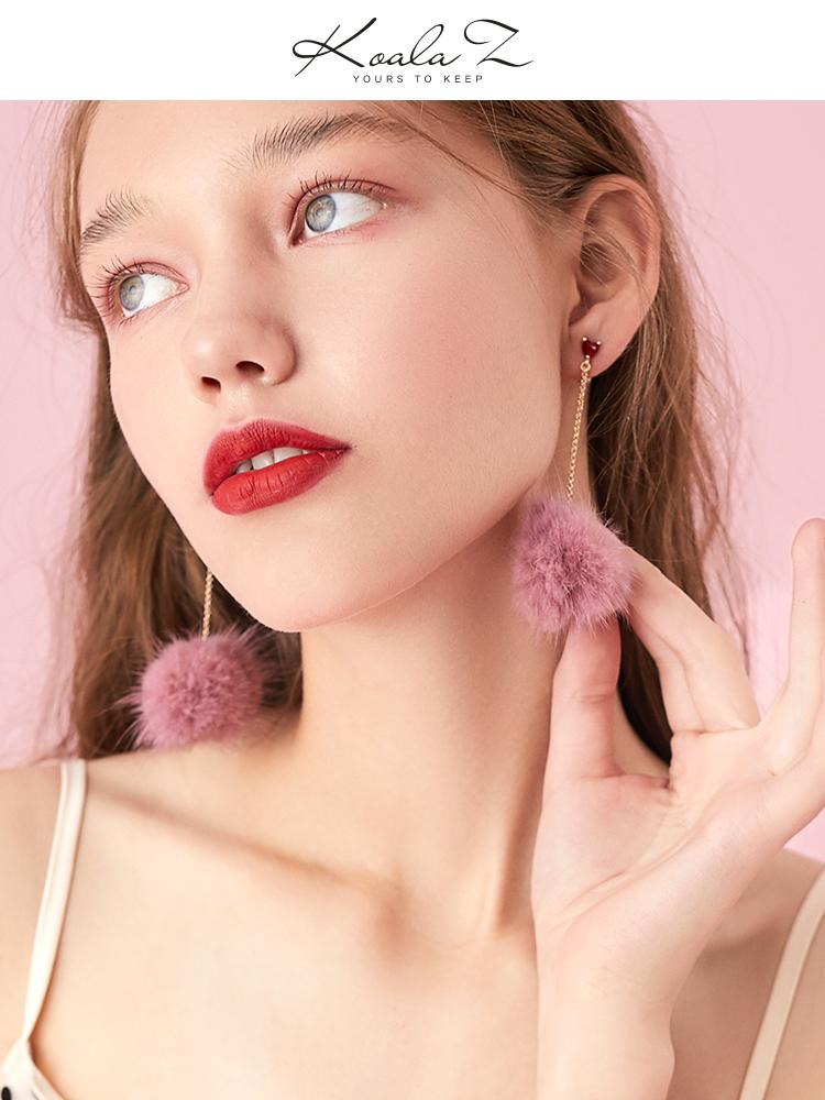 Japanese Joker slimming long mink fur ball love tassel earrings without earhole earclip female painless Joker - dianjiang-