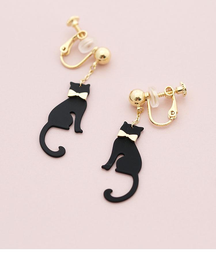 Personalized design sense Japanese order mysterious black cat elves earrings earrings without earholes earclip cute girl - dianjiang-