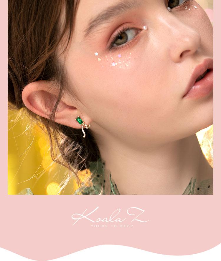 Exquisite emerald delicate zircon asymmetric emerald small pearl earrings earless girl - dianjiang-