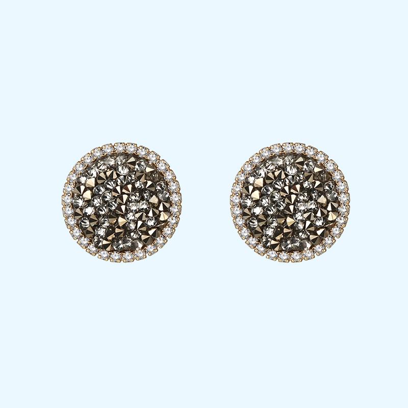 Light titanium gray metal disc encrusted earring earring without ear hole earring female Joker earrings European and American exaggerated minimalist design - dianjiang-