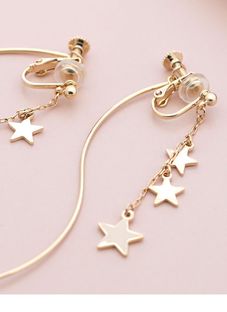 Koala pig super immortal cold wind Long Star curve S-shaped front and back earrings without ear holes female show thin Japanese - dianjiang-