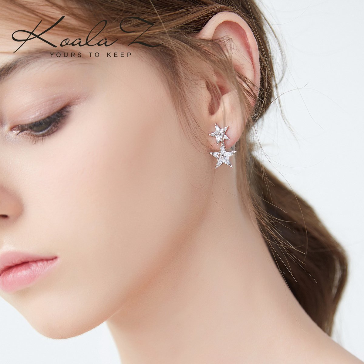 Simple choice 5A Zirconium splice star pentagram earring earrings ear clip no ear cavity female temperament Korea - dianjiang-