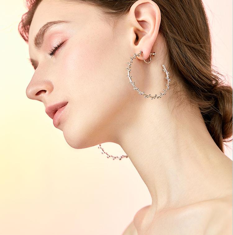 Big-name design spiral high-grade grey diamond earrings with big ears and no ear holes female high-grade feeling exaggerated in Europe and America - dianjiang-