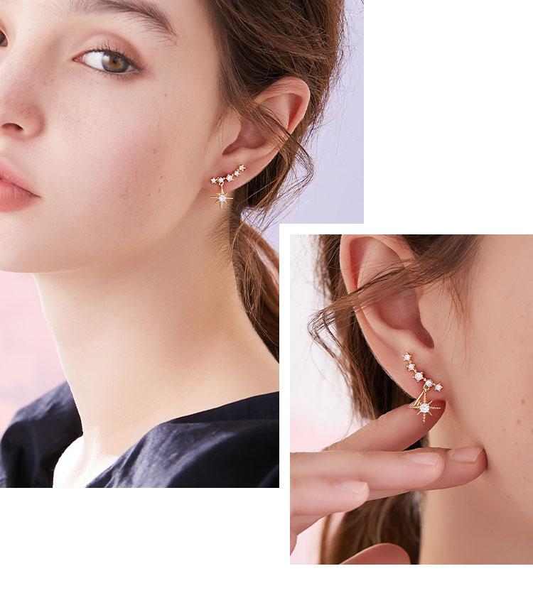 Simple curve zircon star mans exquisite small earring earring painless earring clip female daily versatile design - dianjiang-