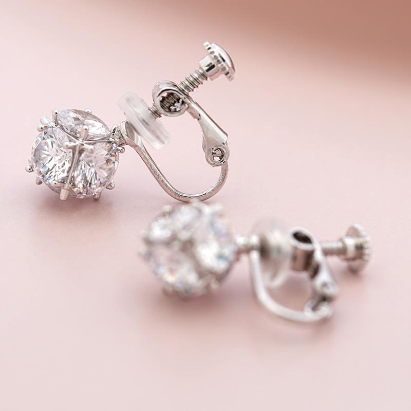 6-sided drill! Minimalist set-piece cube crystal diamond ball ear nail earring earrings no ear hole female European and American small - dianjiang-