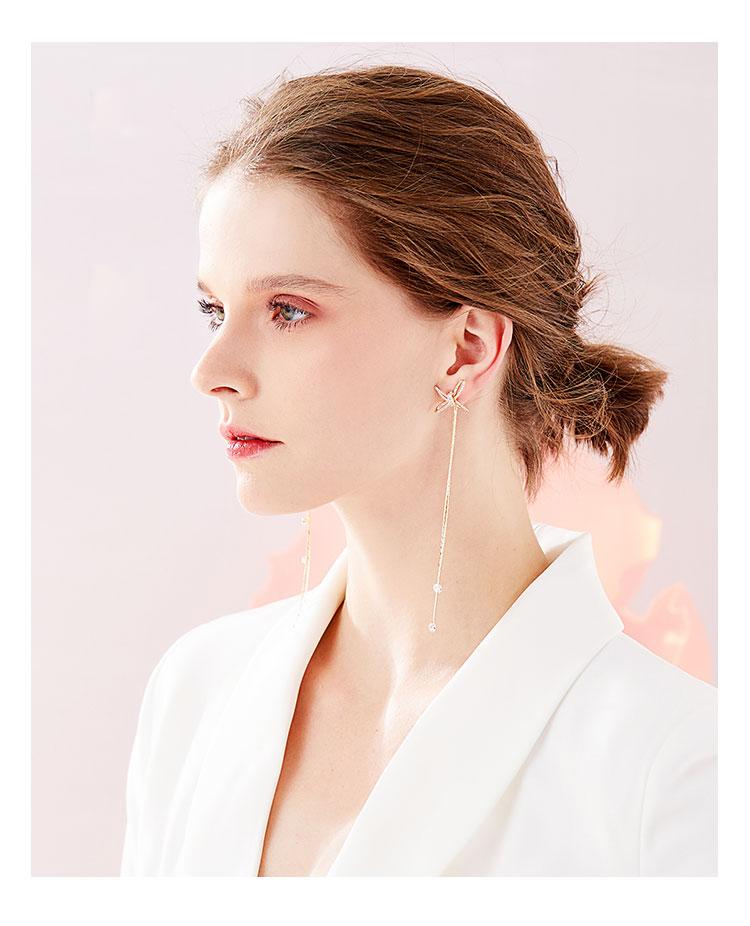 Super immortal heavy industry shows thin, long, cold and cool temperament, super long bow tie, tassel, earring, ear clip, female round face without ear hole - dianjiang-