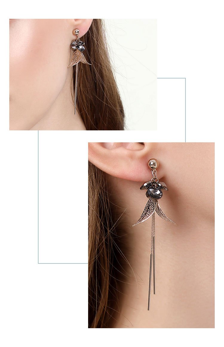 Austria Crystal Long Leaf Earrings Earrings Earrings without Earholes Feminine Sensation - dianjiang-