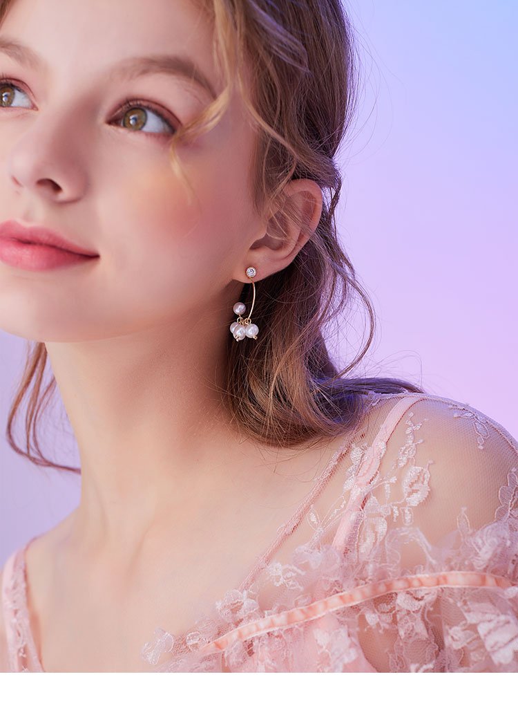 Designed semi-circular metal coil pearl earrings no ear hole ear clip woman's daily fresh cute personality - dianjiang-