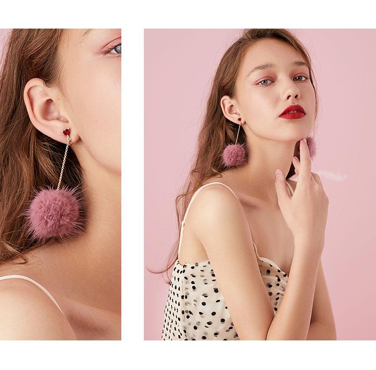 Japanese Joker slimming long mink fur ball love tassel earrings without earhole earclip female painless Joker - dianjiang-