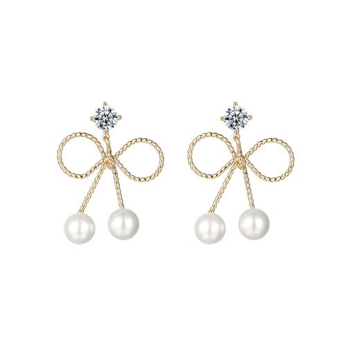 可爱金属蝴蝶结锆石小珍珠精致耳钉无耳洞无痛耳夹女日常百搭 - dianjiang-