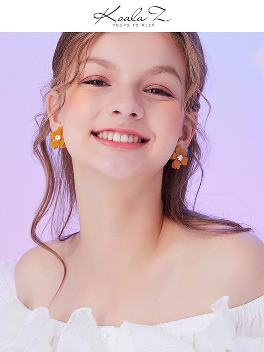 South Korea's new gentle little sister temperament Mo Landi orange turmeric flower earring earring earring female - dianjiang-