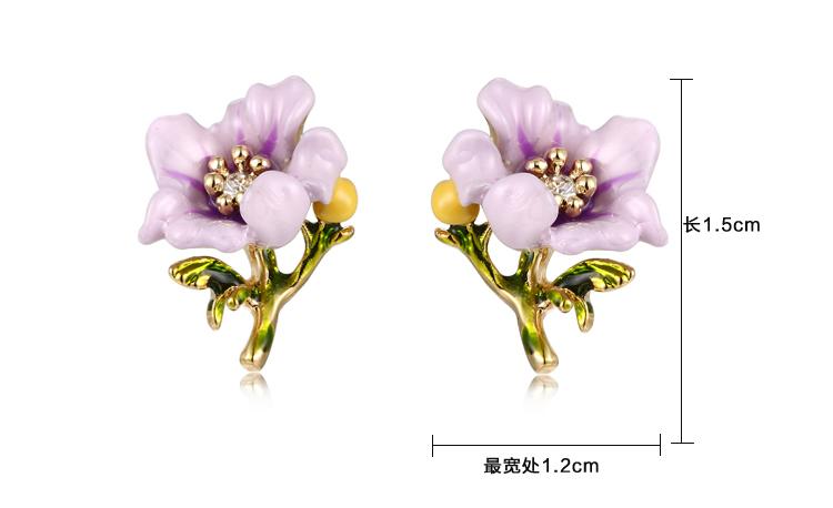 French single hand enamel purple small flower ear nail ear clip without ear hole female adjustable spiral Japanese fresh - dianjiang-