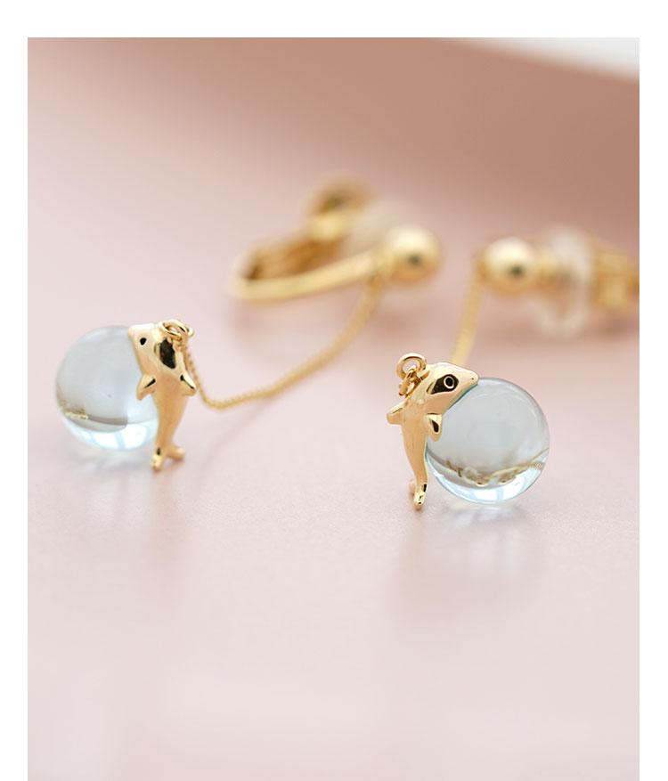 Japanese design fresh and lovely girl heart dolphin blue crystal ball earrings earring earring female super fairy personality - dianjiang-