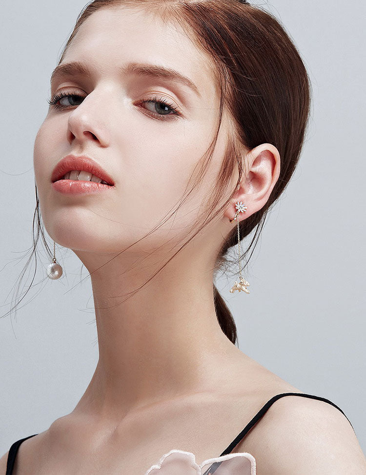 Koala pig asymmetric Japanese Cute Cotton pearl small rabbit earring earring clip earless female Earrings - dianjiang-