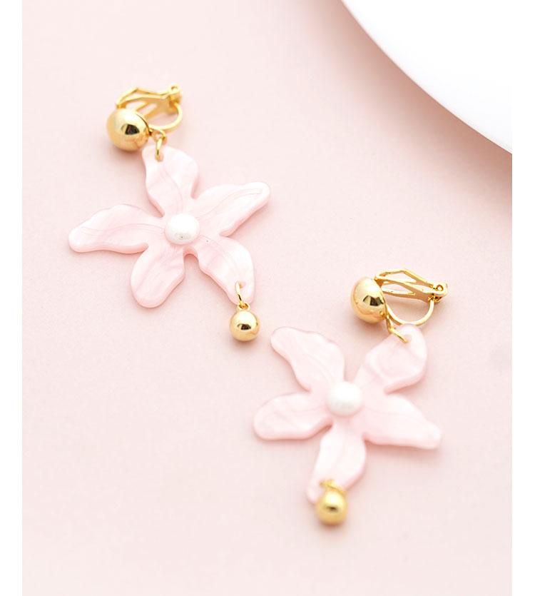 Japanese age reduction new pink Acrylic flower ceramic bead earring earrings no ear hole women hundred plated real gold - dianjiang-