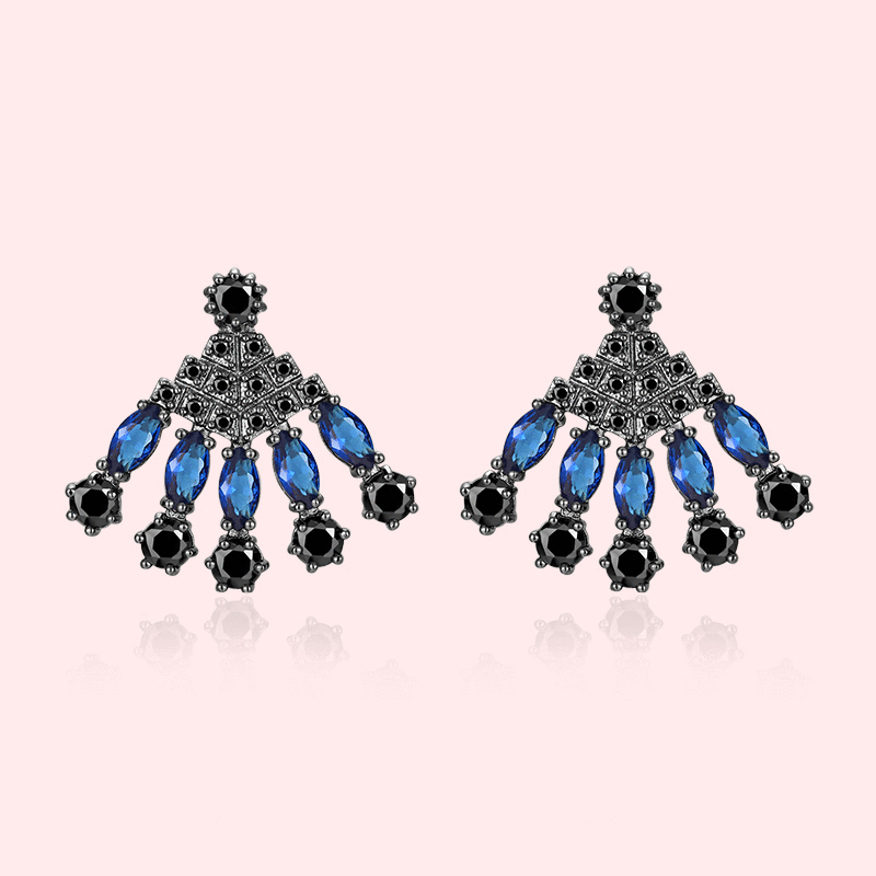 Baroque Joker Black Fan Mysterious Beauty Fan Earrings No Earholes Earrings Female Painless - dianjiang-