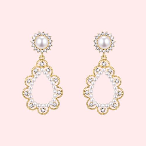 Court Fengshui drop pearl lace small rice bead earrings earrings painless earholes ear clip female daily - dianjiang-