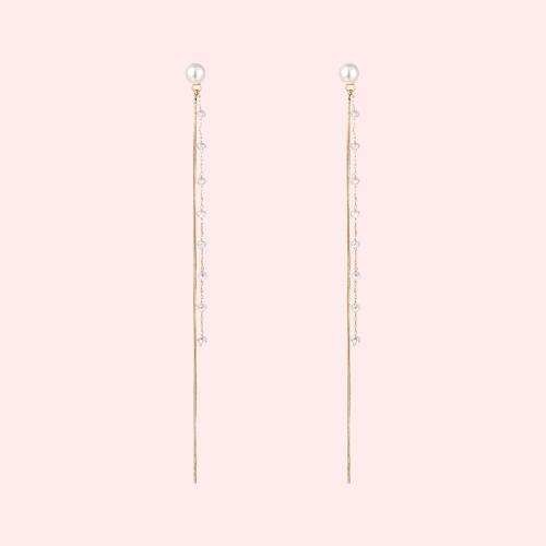 Super long super fairy cold wind fairy round face slim crystal snake bone chain tassel earring earring earring earring female Joker - dianjiang-