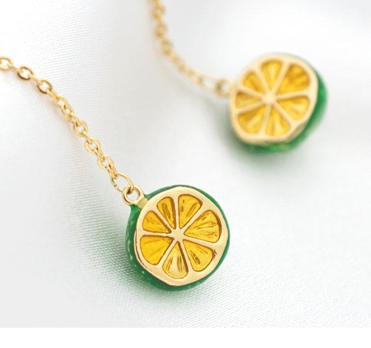 Hand glazed small fresh lemon long asymmetric earrings earrings ear clip without ear hole female lovely Korean - dianjiang-