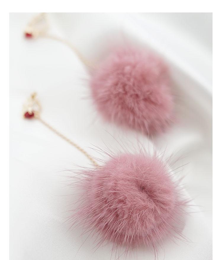 Japanese Joker slimming long mink fur ball love tassel earrings without earhole earclip female painless Joker - dianjiang-