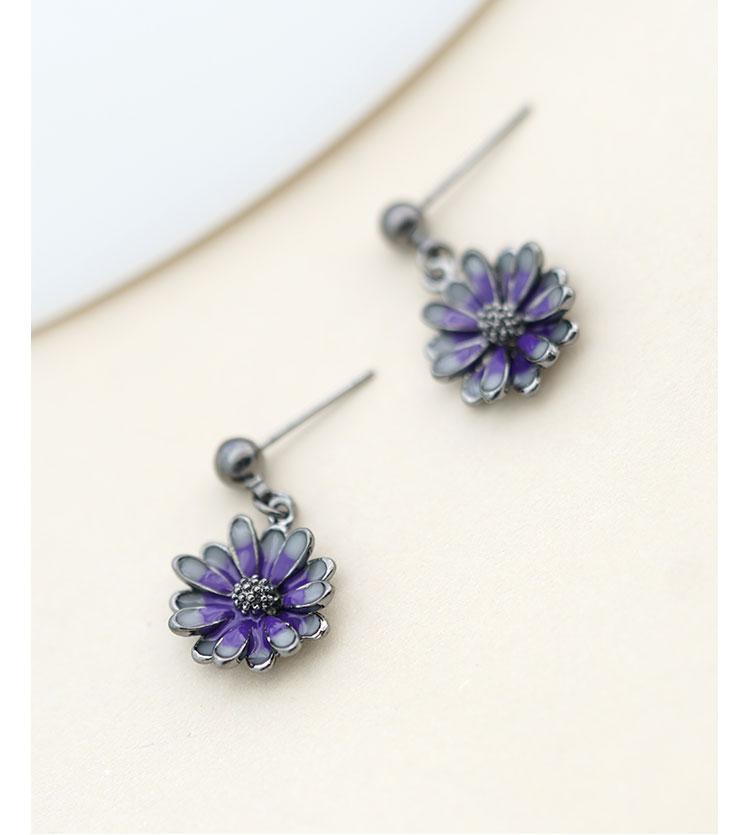 Simple and soft black daisy flower earring earring earring clip without ear hole female Korean temperament celebrities Joker fresh - dianjiang-