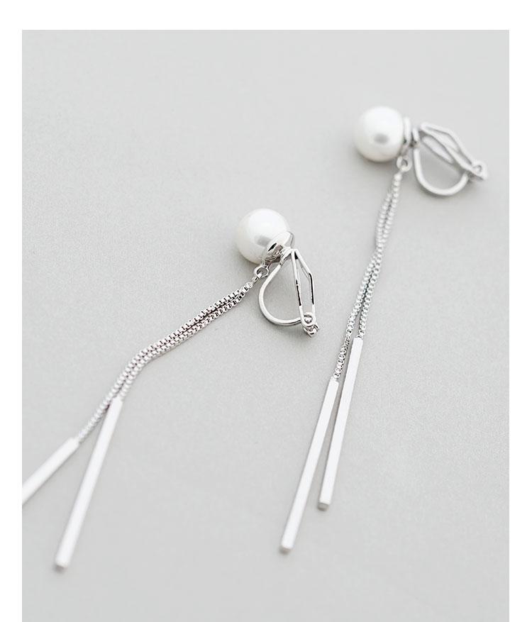 South Korea extremely simple Joker long round bead metal tassel OL temperament earrings earclip without ear hole female personality geometry - dianjiang-