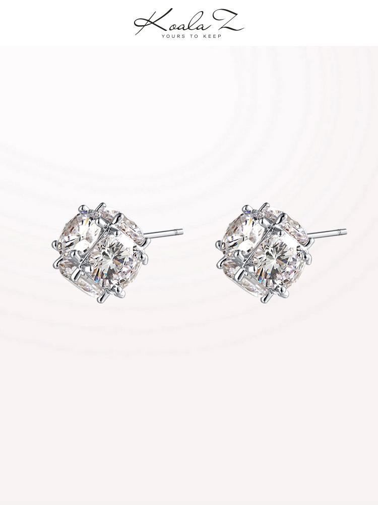 6-sided drill! Minimalist set-piece cube crystal diamond ball ear nail earring earrings no ear hole female European and American small - dianjiang-