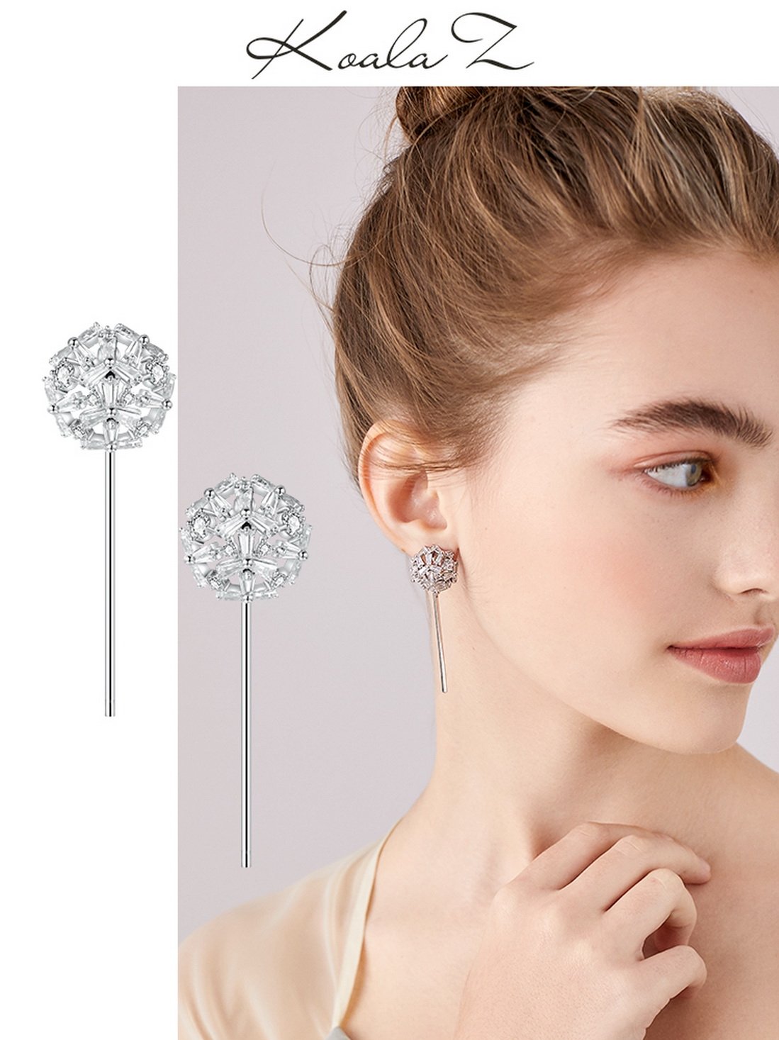 Dandelion flower ball pure temperament atmosphere fresh long Tassel Earrings ear clip earless female exaggeration Japan - dianjiang-