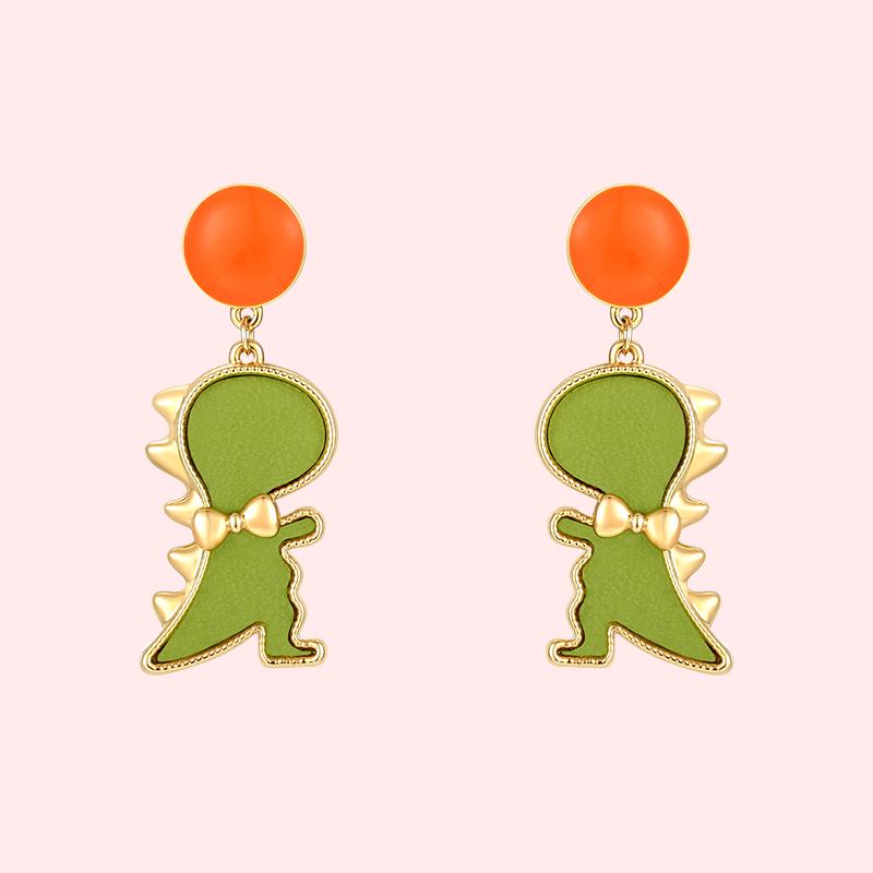 Cute age-reducing children's cartoon dinosaur drop glaze earring earring painless earhole adjustable earclip daily - dianjiang-