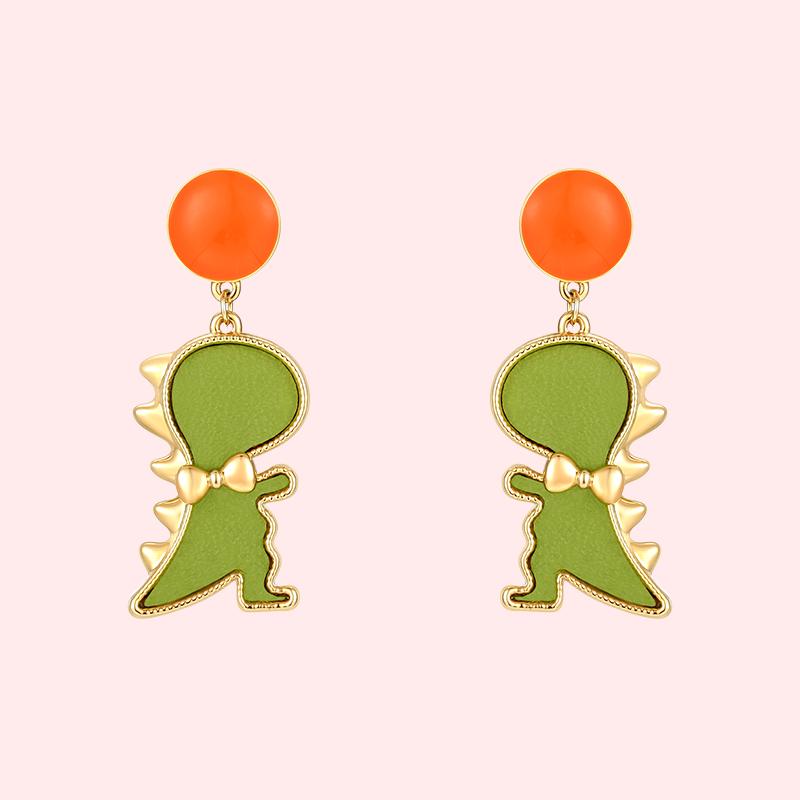 Cute age-reducing children's cartoon dinosaur drop glaze earring earring painless earhole adjustable earclip daily - dianjiang-