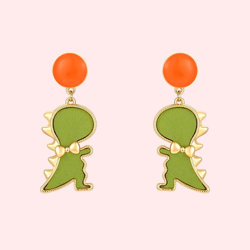 Cute age-reducing children's cartoon dinosaur drop glaze earring earring painless earhole adjustable earclip daily - dianjiang-