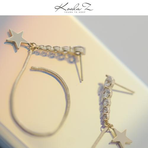 长款个性设计五角星星锆石拼接蛇骨流苏耳钉耳环无耳洞耳夹女日常 - dianjiang-