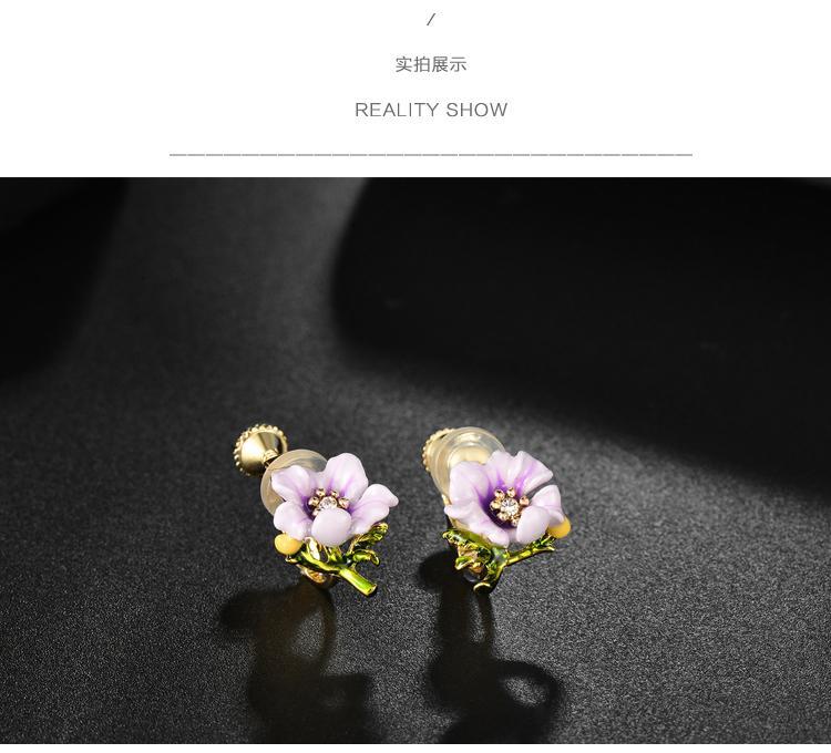 French single hand-made purple small flower ear nail ear clip no ear hole female adjustable spiral japanese system fresh - dianjiang-