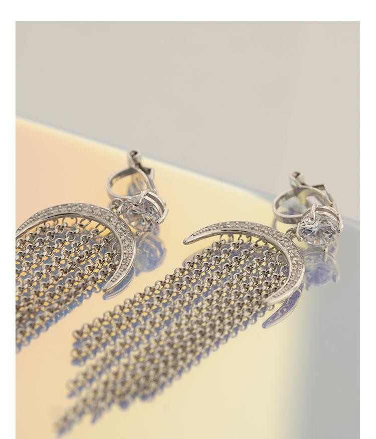 Light and extravagant temperament super fairy long silver moon with Tassel Earrings and Earrings without pain and earholes - dianjiang-