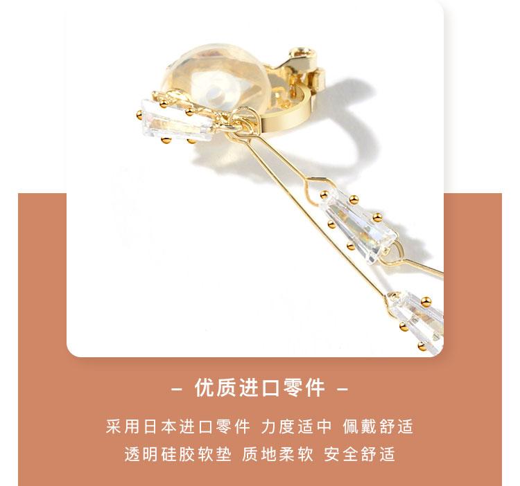 Small tassel for round face, double line square drill, geometric Long Earring, ear clip without ear hole, fresh and simple for Japanese women - dianjiang-