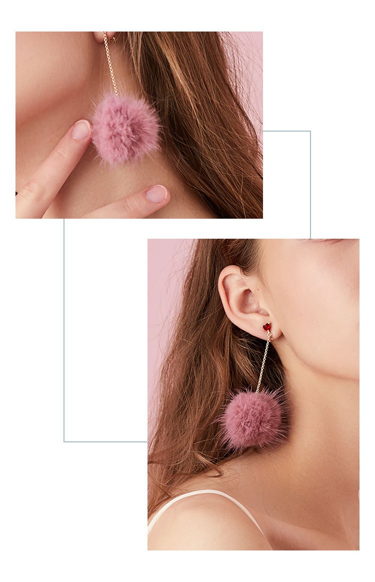 Japanese Joker slimming long mink fur ball love tassel earrings without earhole earclip female painless Joker - dianjiang-