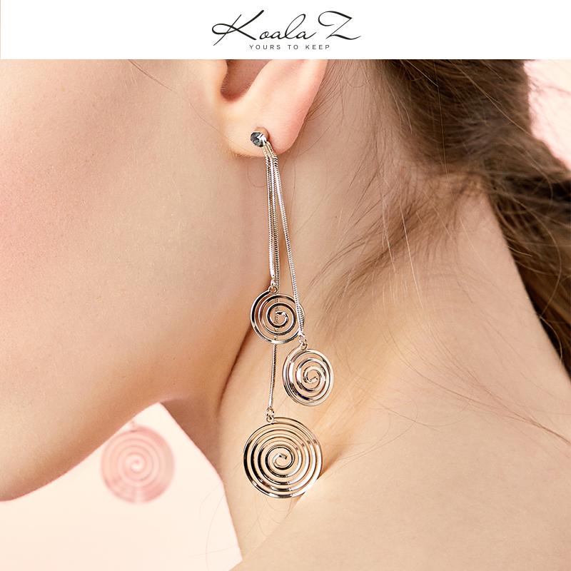 High level air field light titanium gray gold spiral pattern long tassel earring clip type earless female atmospheric design - dianjiang-