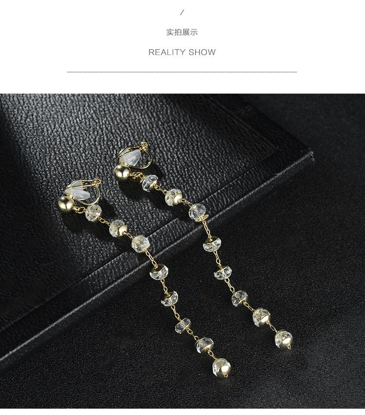 Clearance of the original 49.9 non-refundable lint-free bag long crystal beads tassel earrings ear clip - dianjiang-