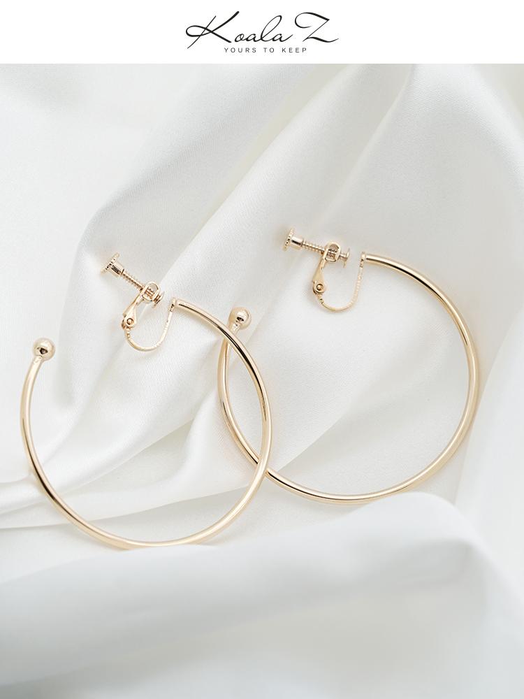 Cora Pig Europe and America Supermodel personality plating true gold simple exaggeration big circle metal hoop earrings no ear hole - dianjiang-