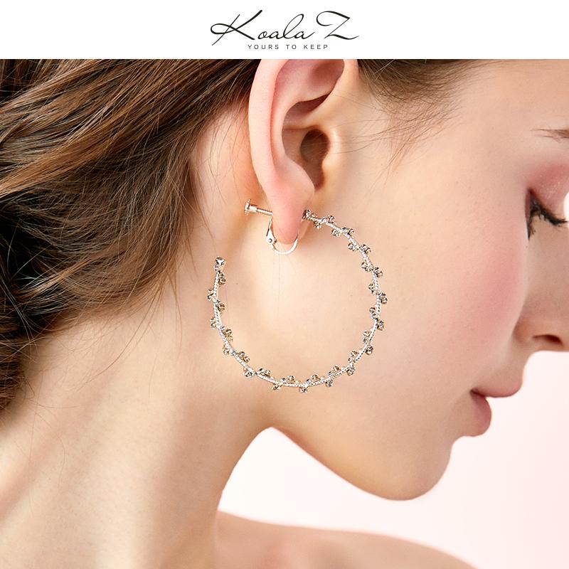 Big-name design spiral high-grade grey diamond earrings with big ears and no ear holes female high-grade feeling exaggerated in Europe and America - dianjiang-