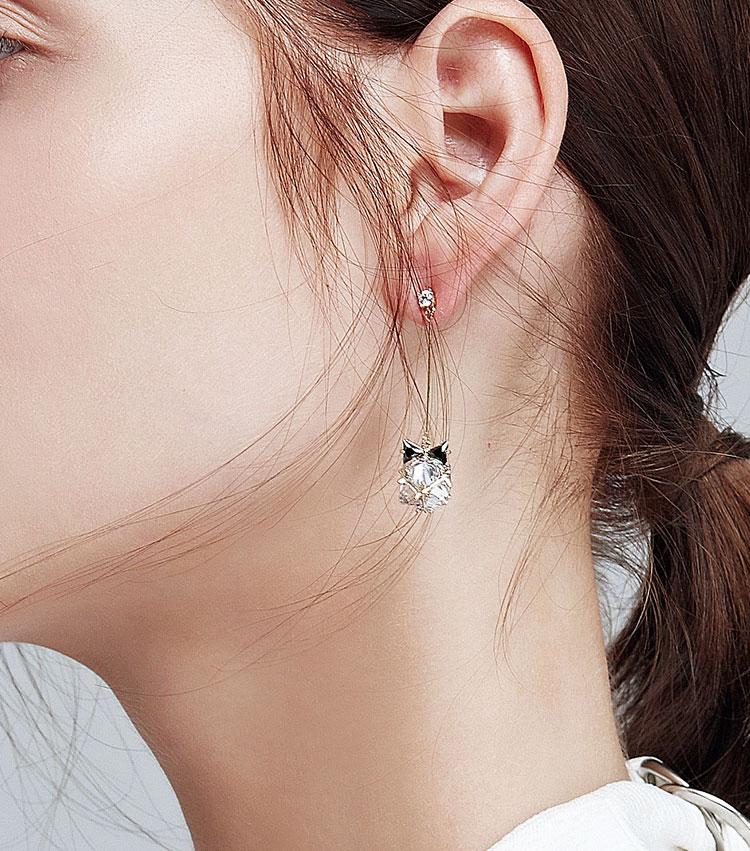 Koala pig Japanese style and wind bow crystal ball Long Earring earclip without ear hole female Japanese soft girl Qingxin - dianjiang-