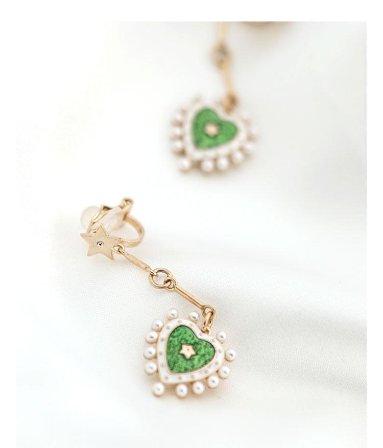 Vintage court wind big brand design green drop glazed love pearl ear nails painless earless ear clip female Lolita - dianjiang-