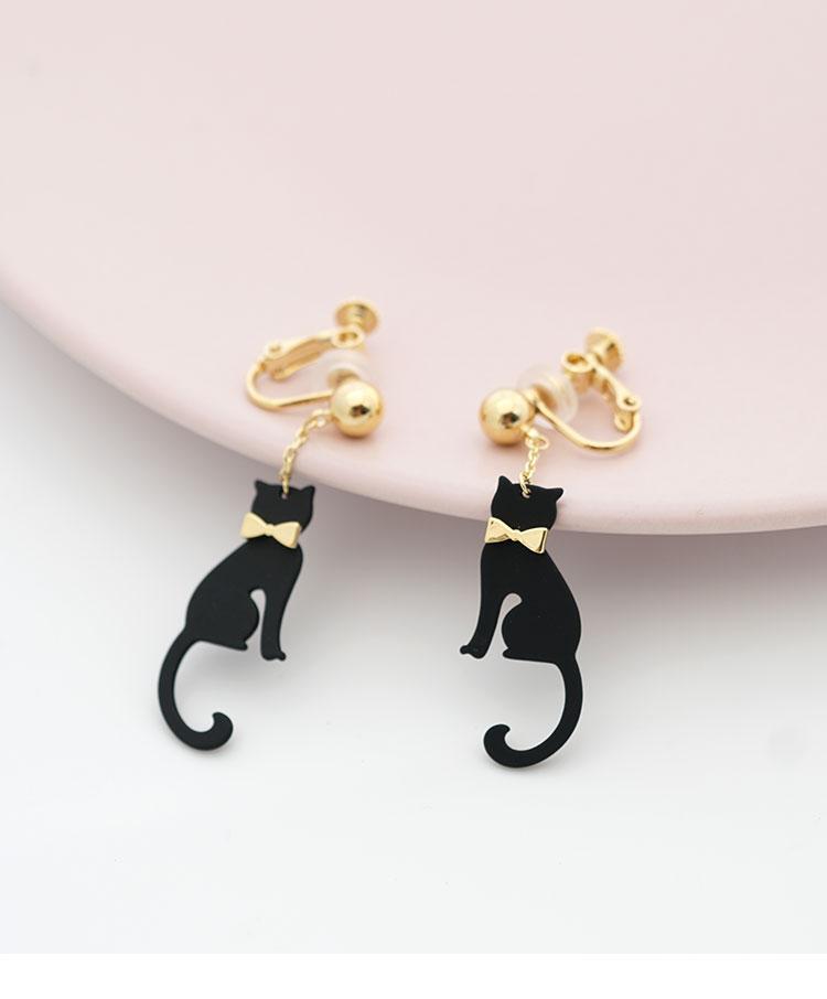 Personalized design sense Japanese order mysterious black cat elves earrings earrings without earholes earclip cute girl - dianjiang-