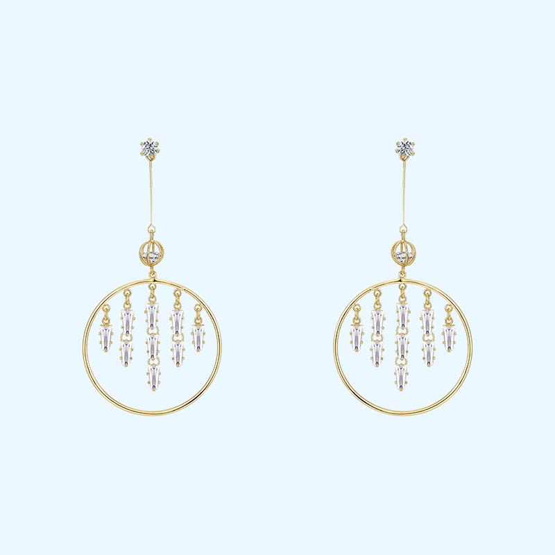 Fresh temperament lady metal ring crystal zircon tassel earrings earring earring female - dianjiang-