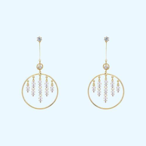 清新气质淑女金属圈水晶锆石流苏耳钉耳环无耳洞耳夹女 - dianjiang-